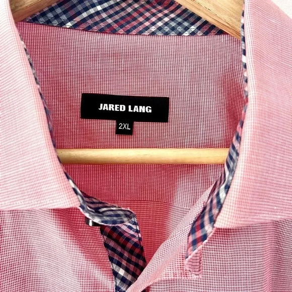 Jared Lang Red & White Small Gingham Print Button Down Flip Cuff Dress Shirt 2XL - Picture 4 of 10